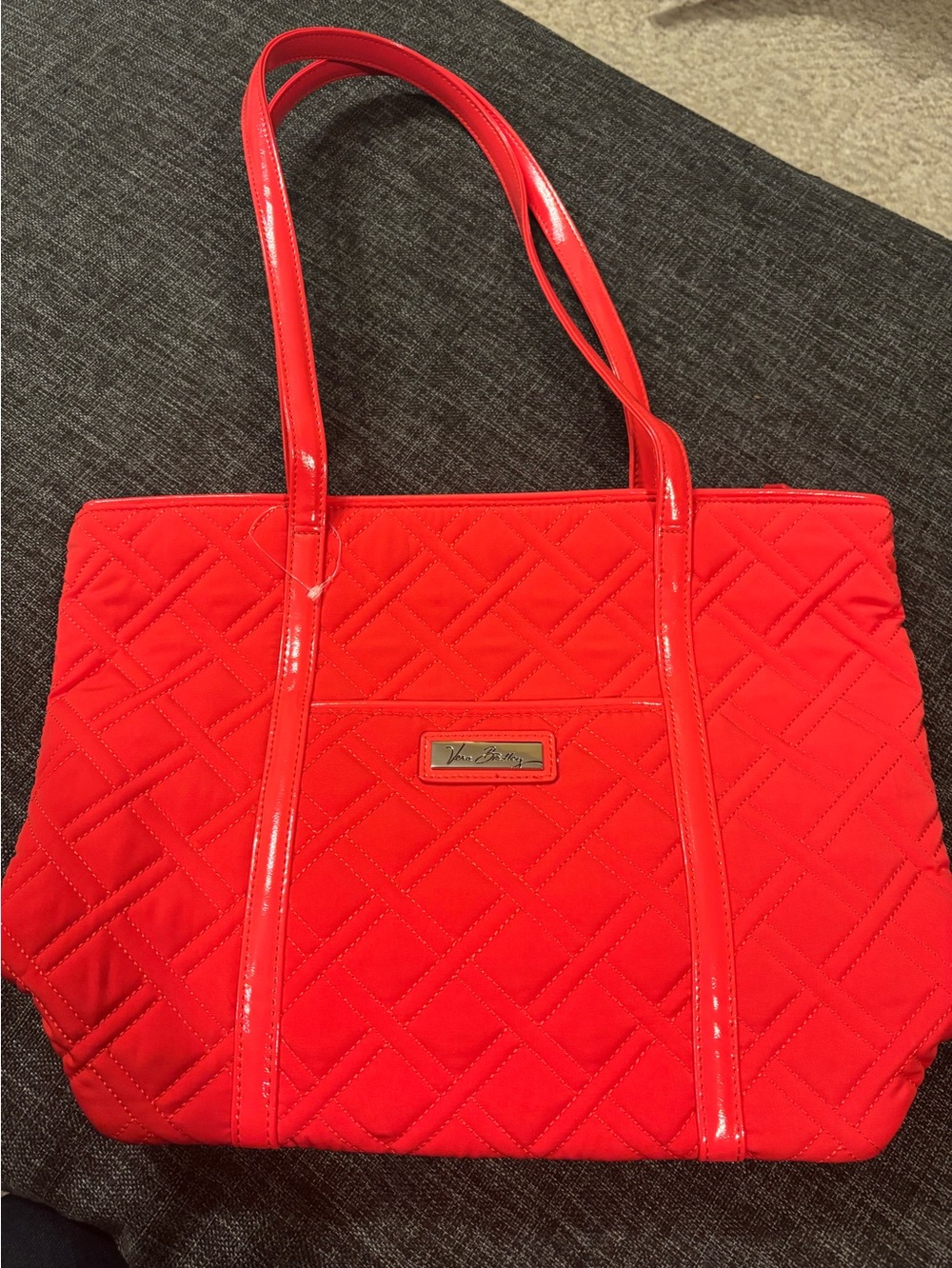 Vera Bradley Bright Red Quilted Tote with Patent Trim